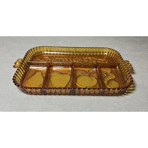 Vintage Indiana Amber Depression Glass Fruit Platter Serving Divided Tray - Picture 2 of 10